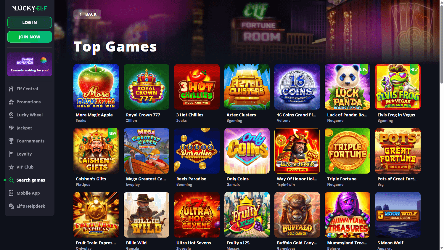 LuckyElf live casino with Evolution and Pragmatic Play live dealers